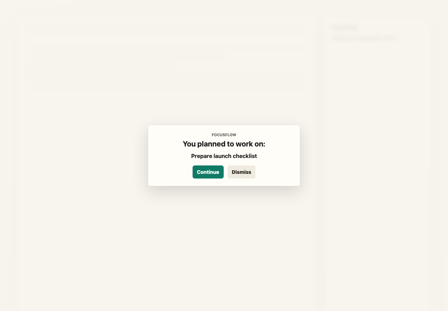 FocusFlow distraction interceptor reminding the user of the planned focus task